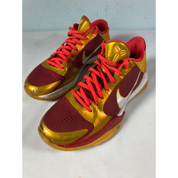 RARE Nike ID Kobe KB Zoom Finn Shoes Size 7.5 Basketball 401052-991 Red Gold